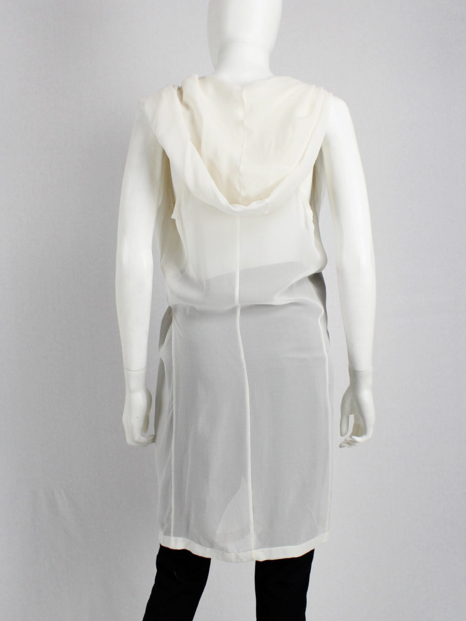 Ann Demeulemeester white sleeveless draped tunic with hood — spring 2009