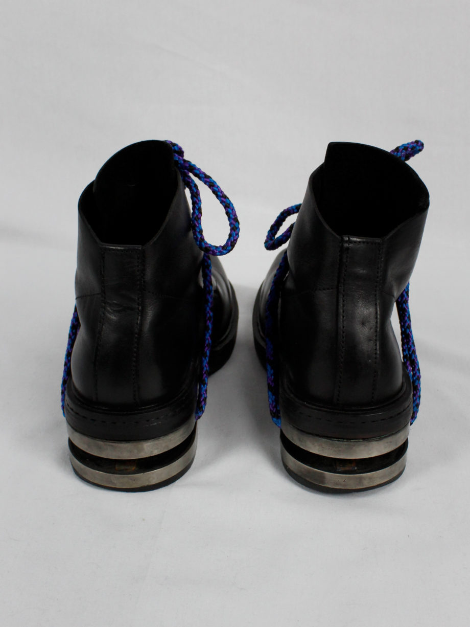 Dirk Bikkembergs black ankle boots with metal slit heel and purple cord fall 1994 (6)