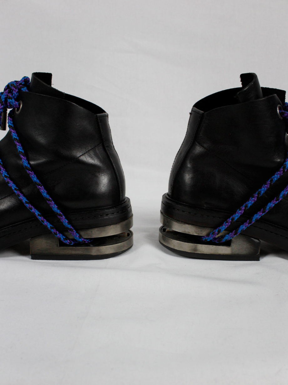 Dirk Bikkembergs black ankle boots with metal slit heel and purple cord fall 1994 (7)