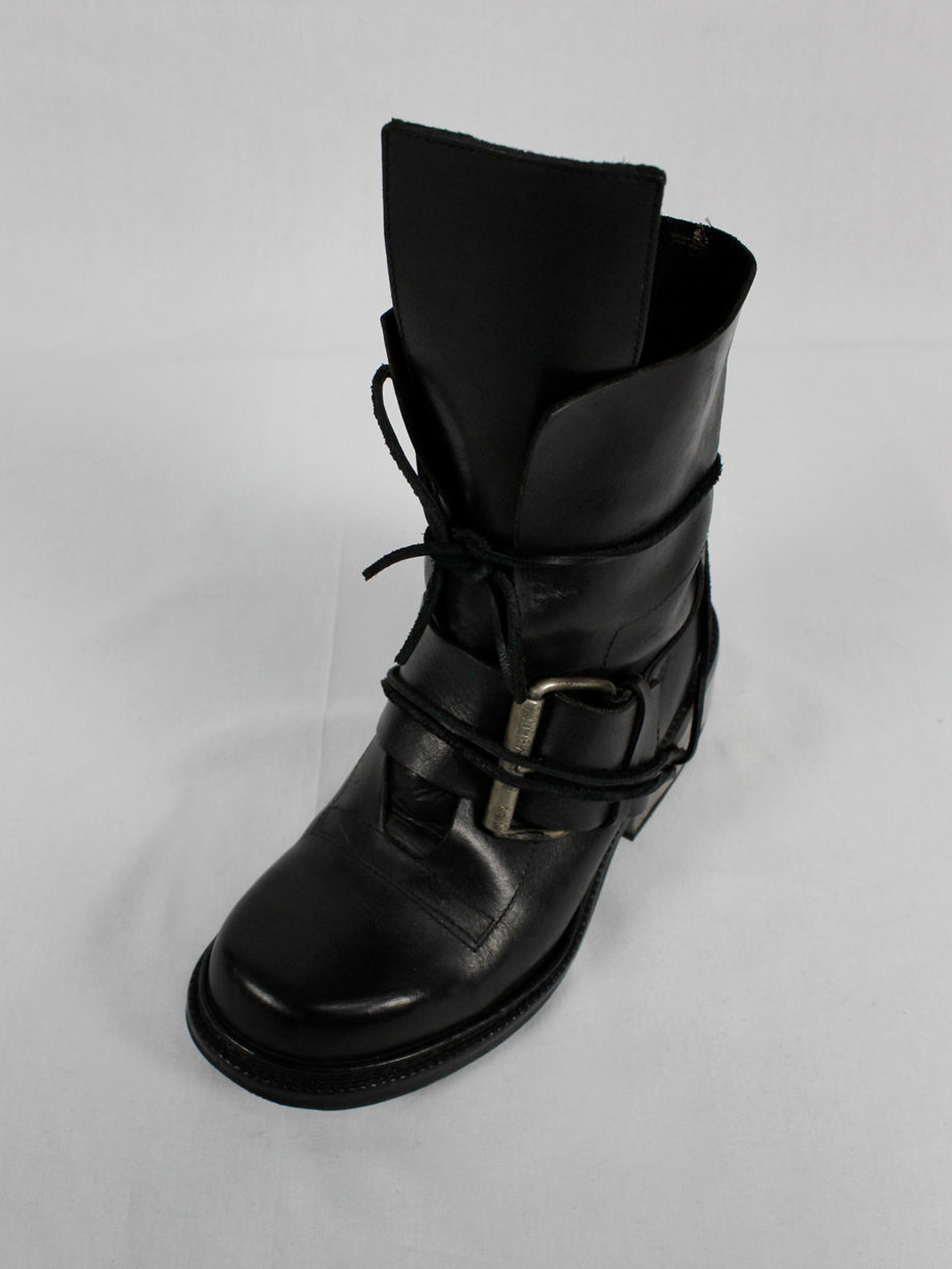 Dirk Bikkembergs black tall boots with belt and laces through the metal heel (40) — late 90’s