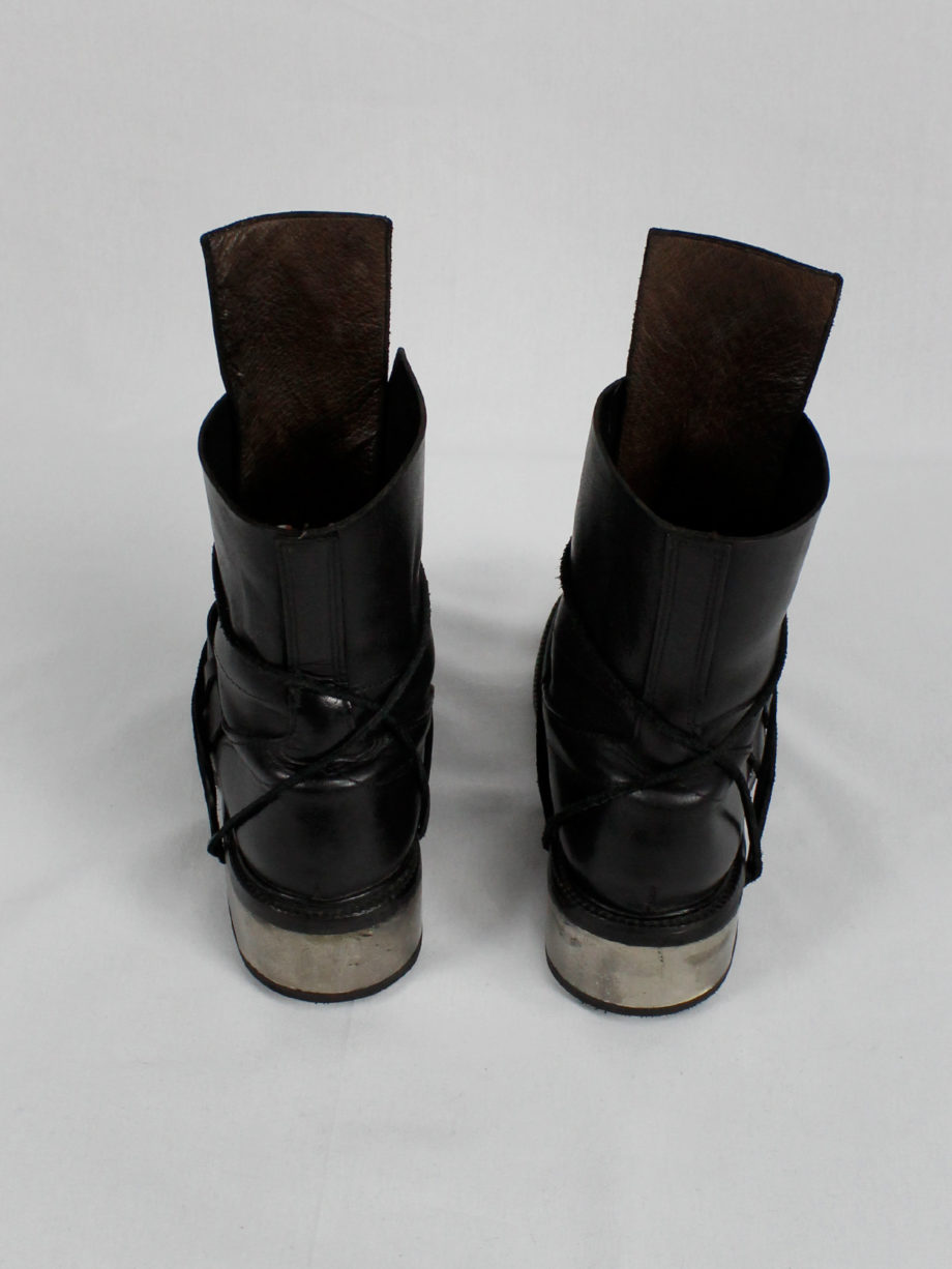 Dirk Bikkembergs black tall boots with belt and laces through the metal heel 1990s 90s (18)