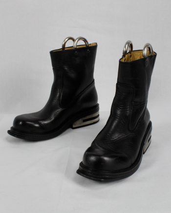 Dirk Bikkembergs black tall boots with metal slit heel and metal pulls (43,5) — mid 90’s