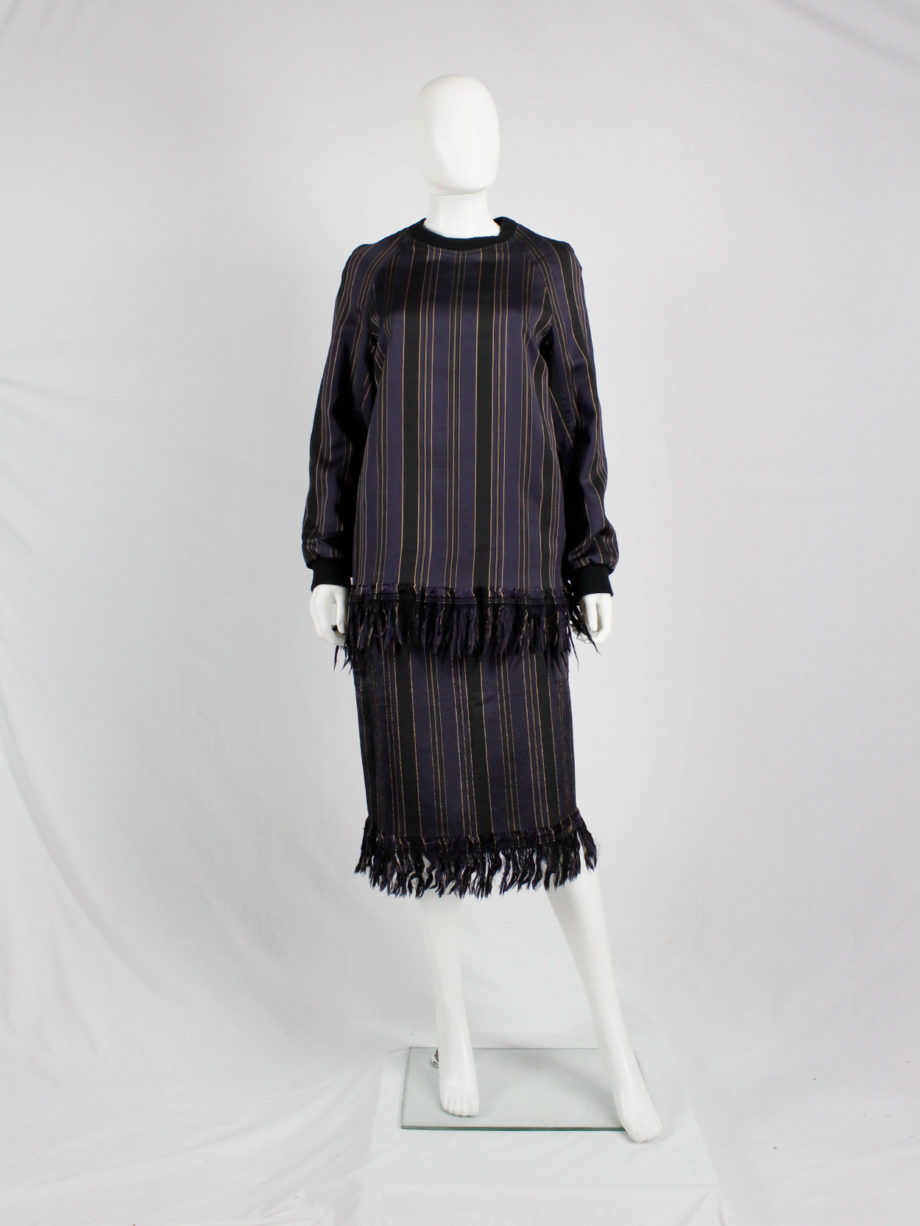 Dries Van Noten purple and gold striped jumper and skirt with fringes fall 2015 (2)
