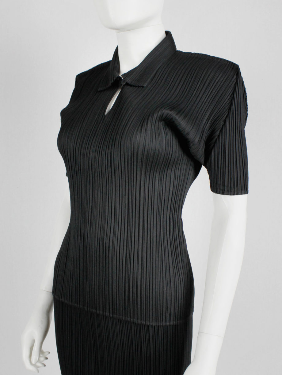 Issey Miyake Pleats Please black polo shirt with square shoulders