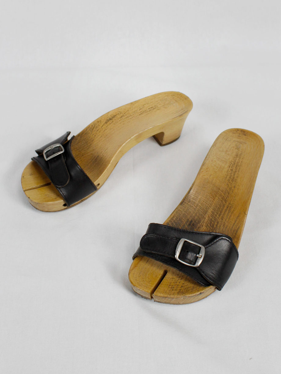 Maison Martin Margiela 6 wood tabi clogs with black leather straps (39) — spring 2005
