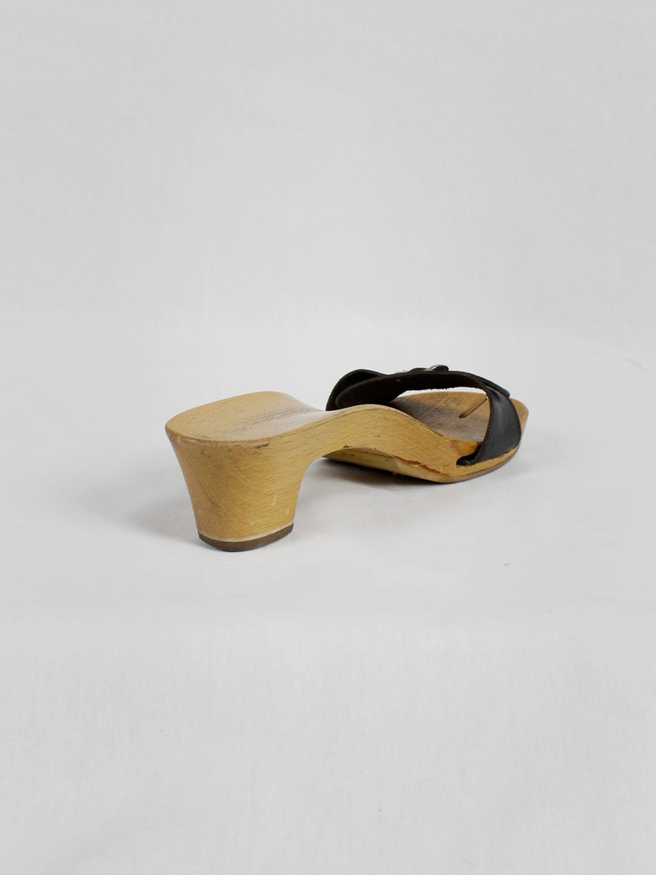 Maison Martin Margiela 6 wood tabi clogs with black leather straps (39) — spring 2005