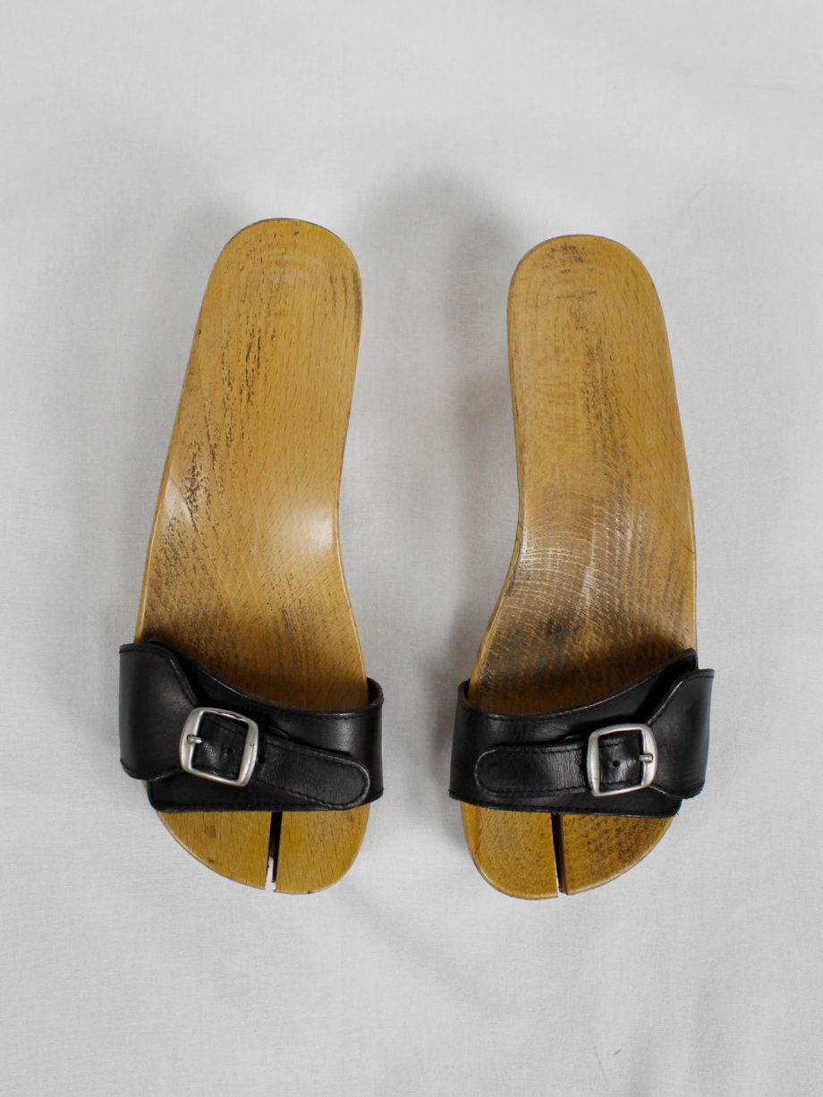 Maison Martin Margiela 6 wood tabi clogs with black leather straps spring 2005 (2)