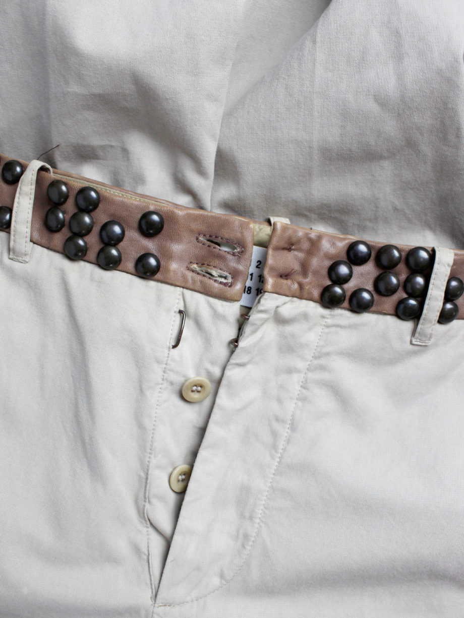 Maison Martin Margiela beige trousers with brown leather studded waist spring 2007 (10)