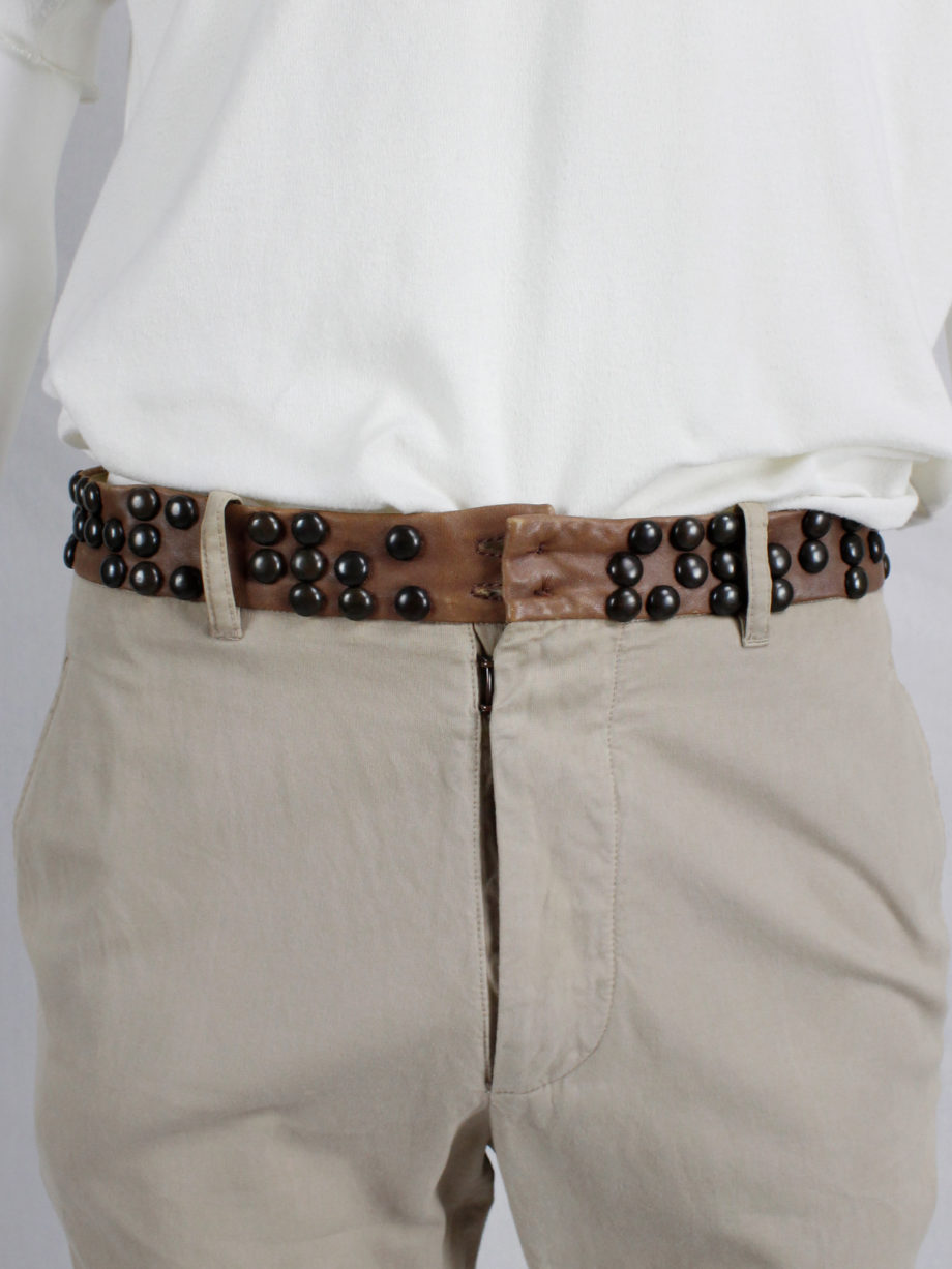 Maison Martin Margiela beige trousers with brown leather studded waist spring 2007 (2)