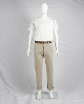 Maison Martin Margiela beige trousers with brown leather studded waist — spring 2007