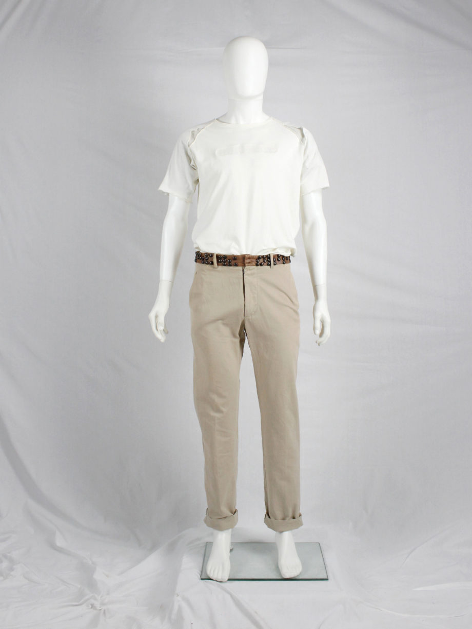 Maison Martin Margiela beige trousers with brown leather studded waist spring 2007 (4)