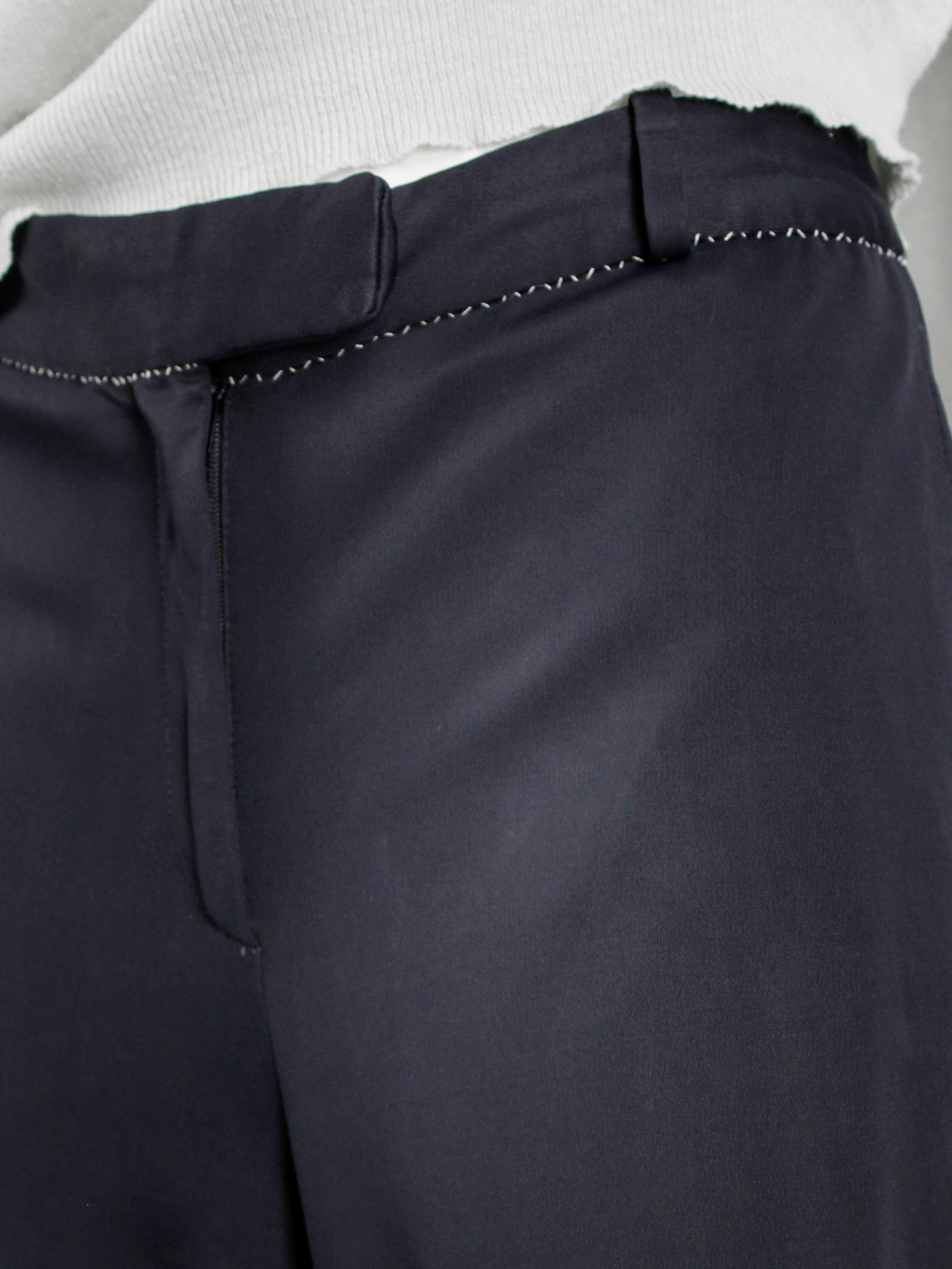 Maison Martin Margiela dark blue trousers with white exposed stitches ...