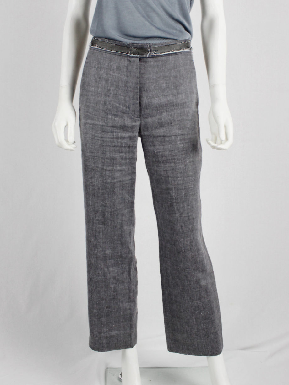 Maison Martin Margiela grey trousers with ripped waist and exposed lining spring 2005 (3)