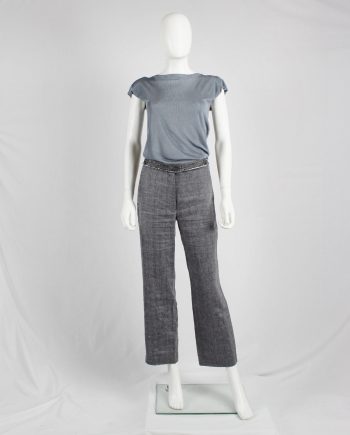 Maison Martin Margiela grey trousers with ripped waist and exposed lining — spring 2005