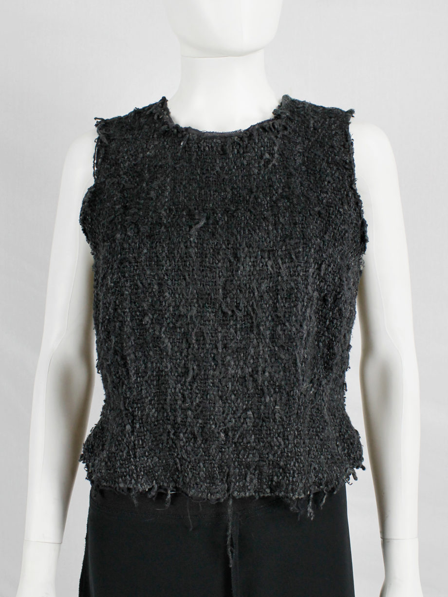 Maison Martin Margiela grey woven top with loose threads and oversized ...
