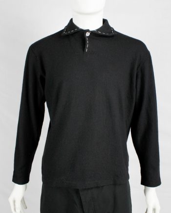 Yohji Yamamoto Y's for men black jumper with white stitches around the collar — 90's