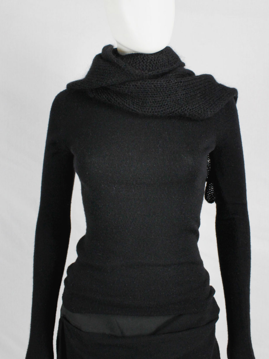 Y's Yohji Yamamoto black jumper with attached panel or scarf and extra long sleeves