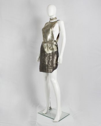 A.F. Vandevorst gold glowmesh top with open side and leather straps — spring 2011