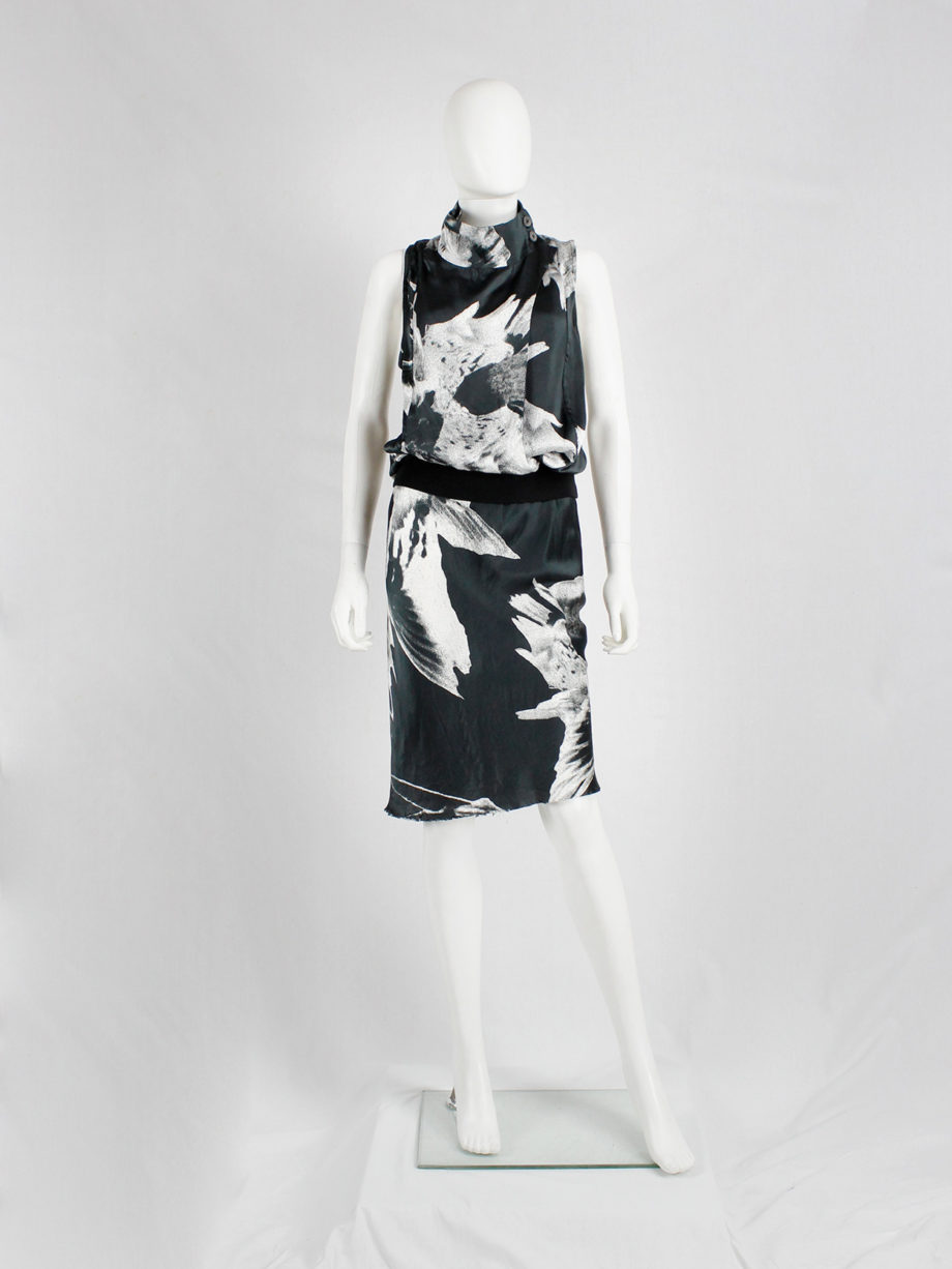 Ann Demeulemeester black bird print dress with standing neckline spring 2010 (7)