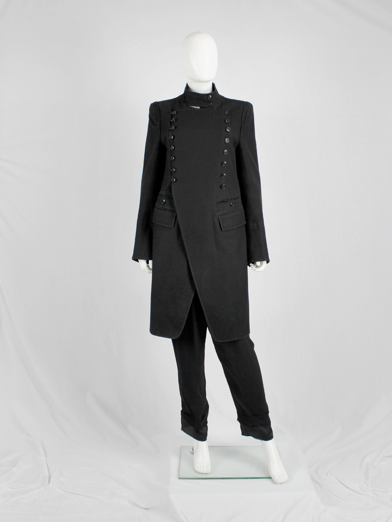 Ann Demeulemeester black double breasted military-style coat — fall ...