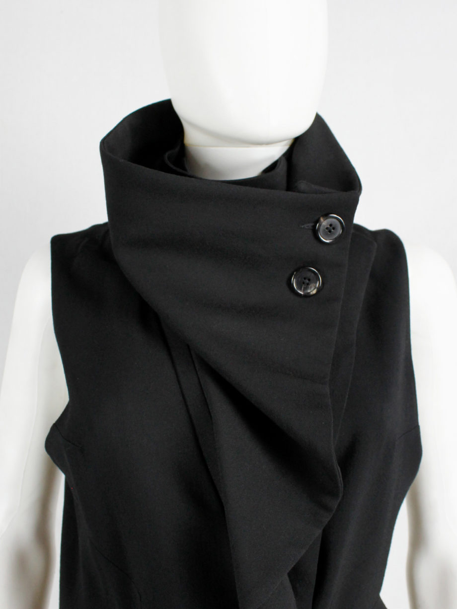 Ann Demeulemeester black draped vest with standing collar and zipper panels fall 2012 (12)