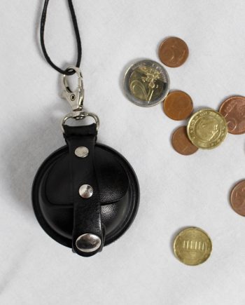 Ann Demeulemeester black leather coin pouch on a necklace