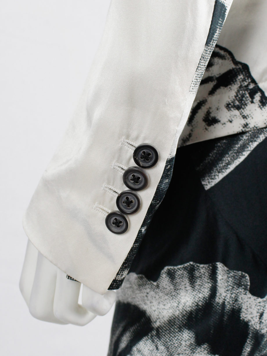 Ann Demeulemeester white asymmetric bird print jacket with inner belt strap — spring 2010