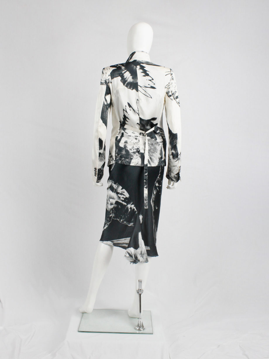 Ann Demeulemeester white asymmetric bird print jacket with inner belt strap spring 2010 (2)