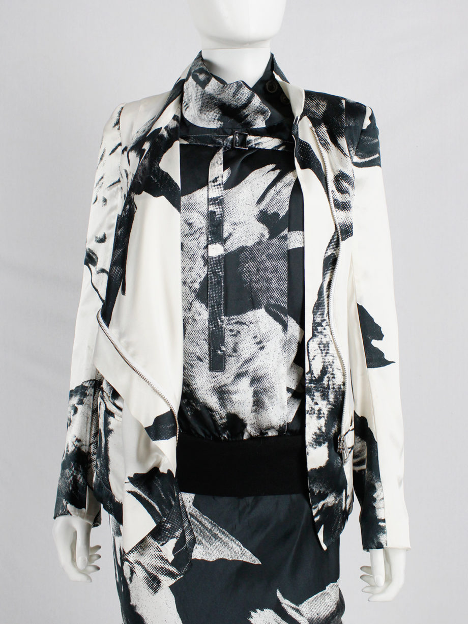 Ann Demeulemeester white asymmetric bird print jacket with inner belt strap spring 2010 (23)