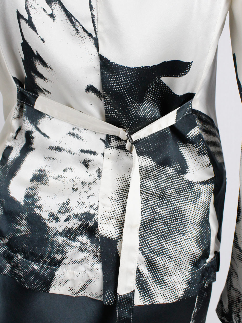 Ann Demeulemeester white asymmetric bird print jacket with inner belt strap spring 2010 (28)