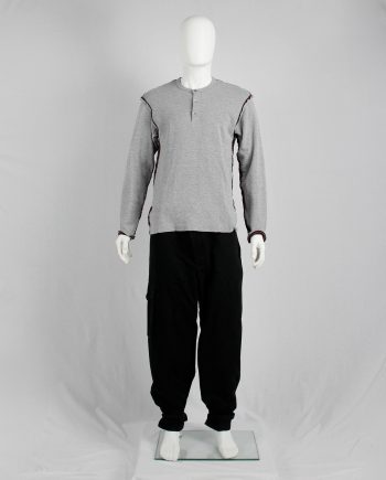 Comme des Garçons Homme grey jumper with inside out seams in striped fabric