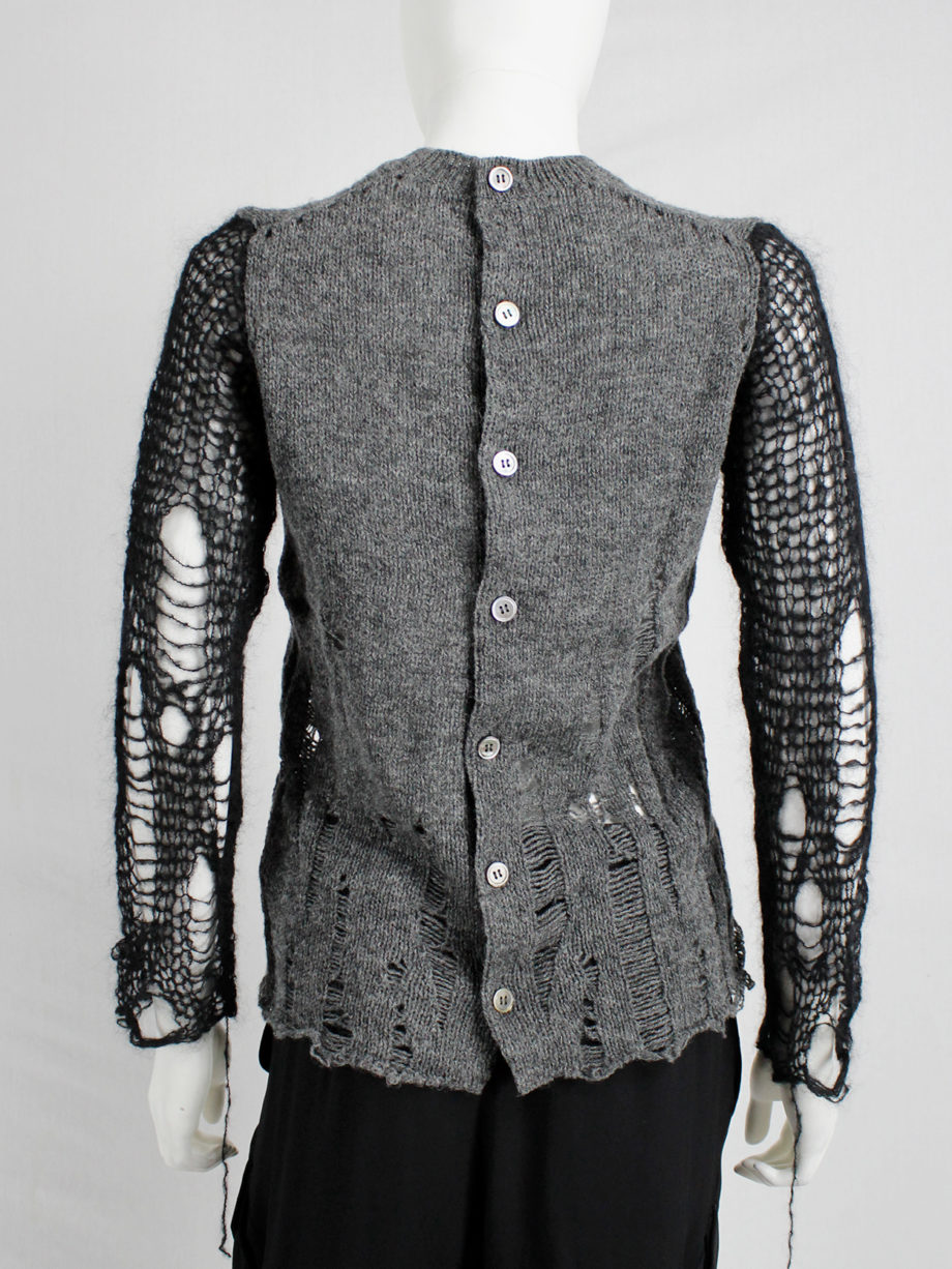 Comme des Garçons tricot grey and black destroyed cardigan with holes and loose threads (13)
