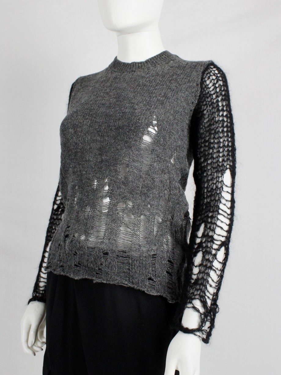Comme des Garçons tricot grey and black destroyed cardigan with holes and loose threads (3)