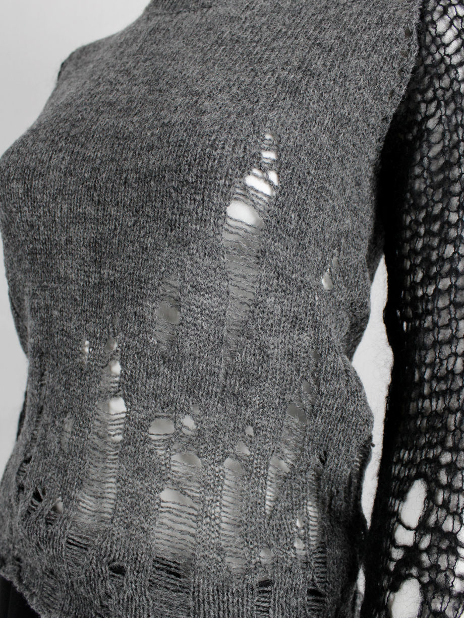 Comme des Garçons tricot grey and black destroyed cardigan with holes and loose threads (4)