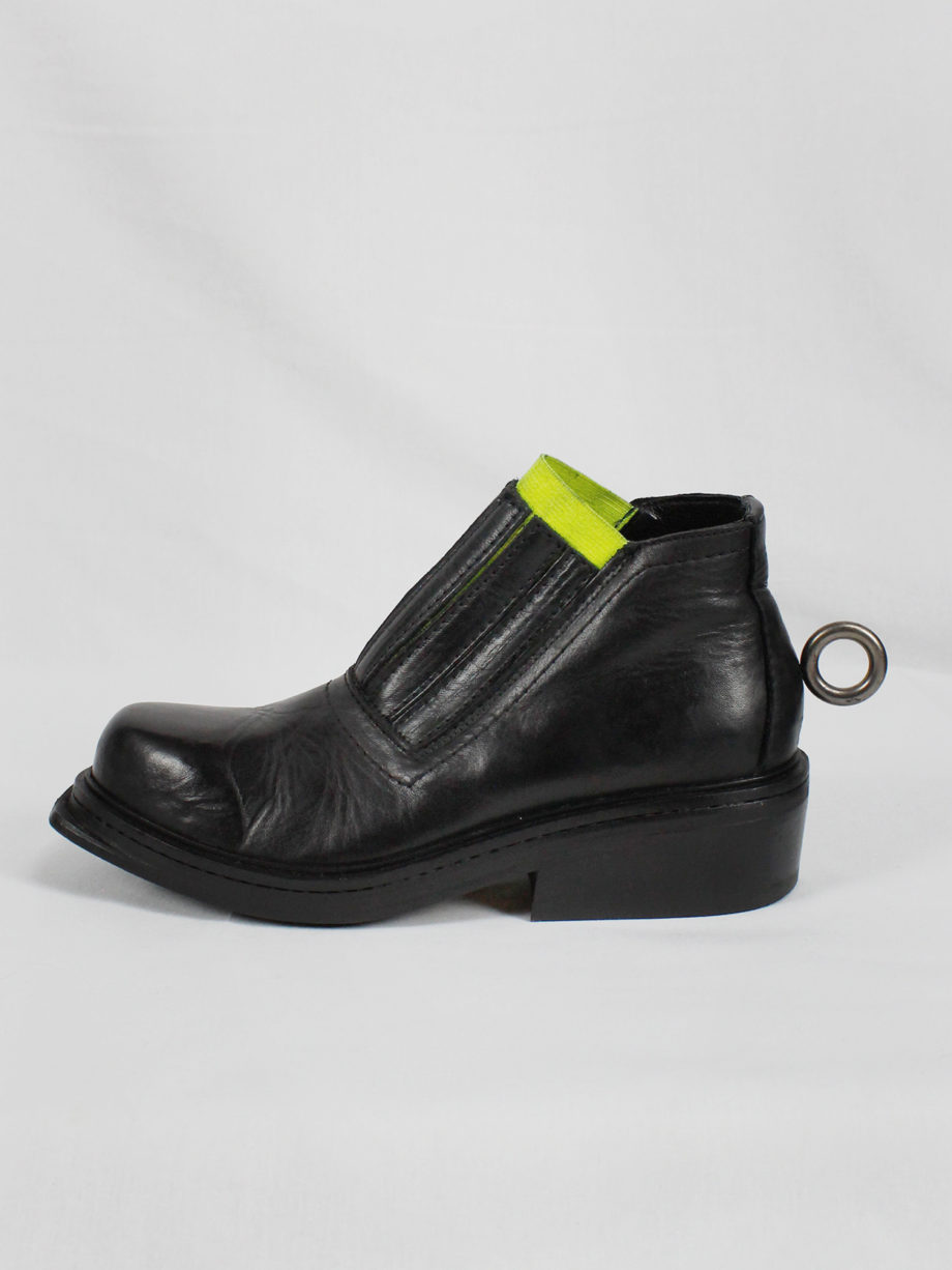 Dirk Bikkembergs black ankle boots with metal ring and neon elastic spring 1998 (15)