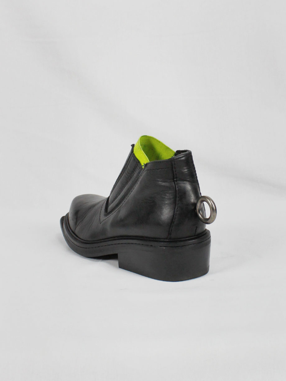 Dirk Bikkembergs black ankle boots with metal ring and neon elastic spring 1998 (22)