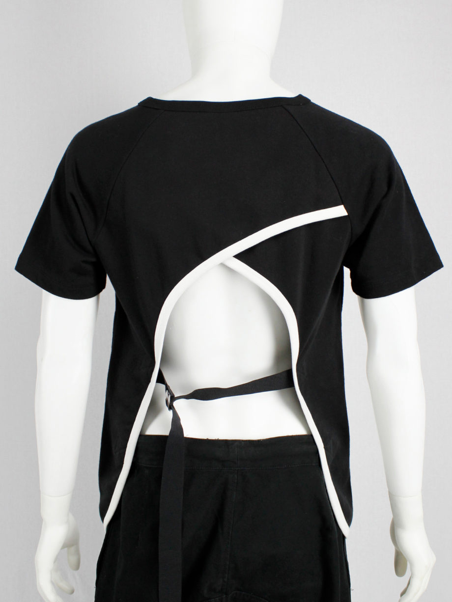 Dries Van Noten black t-shirt with white trim and open belted back