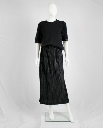 Issey Miyake black velvet maxi skirt with fine pressed pleats