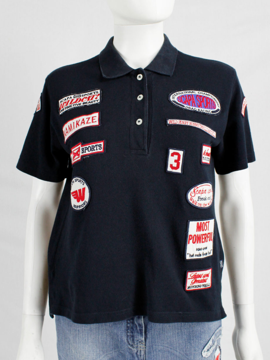 Walter Van Beirendonck for Scapa dark blue ‘Formula 1’ poloshirt covered with patches (Copy) (2)