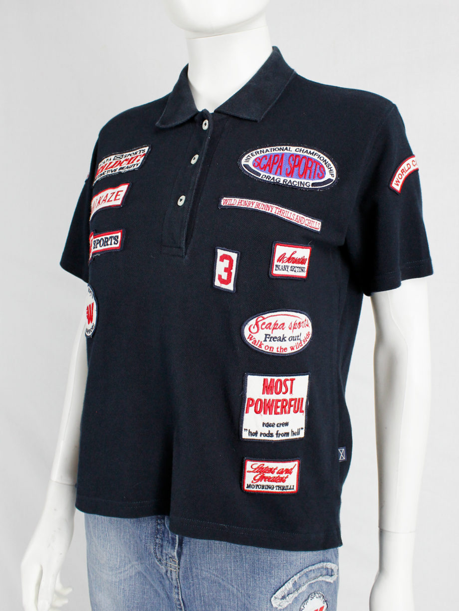 Walter Van Beirendonck for Scapa dark blue ‘Formula 1’ poloshirt covered with patches (Copy) (3)