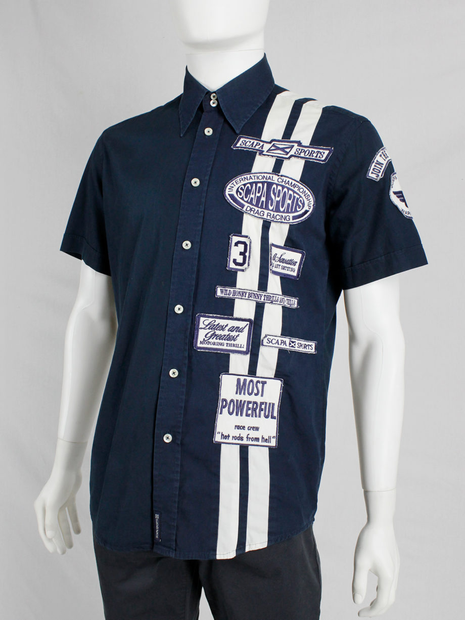 Walter Van Beirendonck for Scapa navy ‘Formula 1’ shirt with white stripes and patches (3)