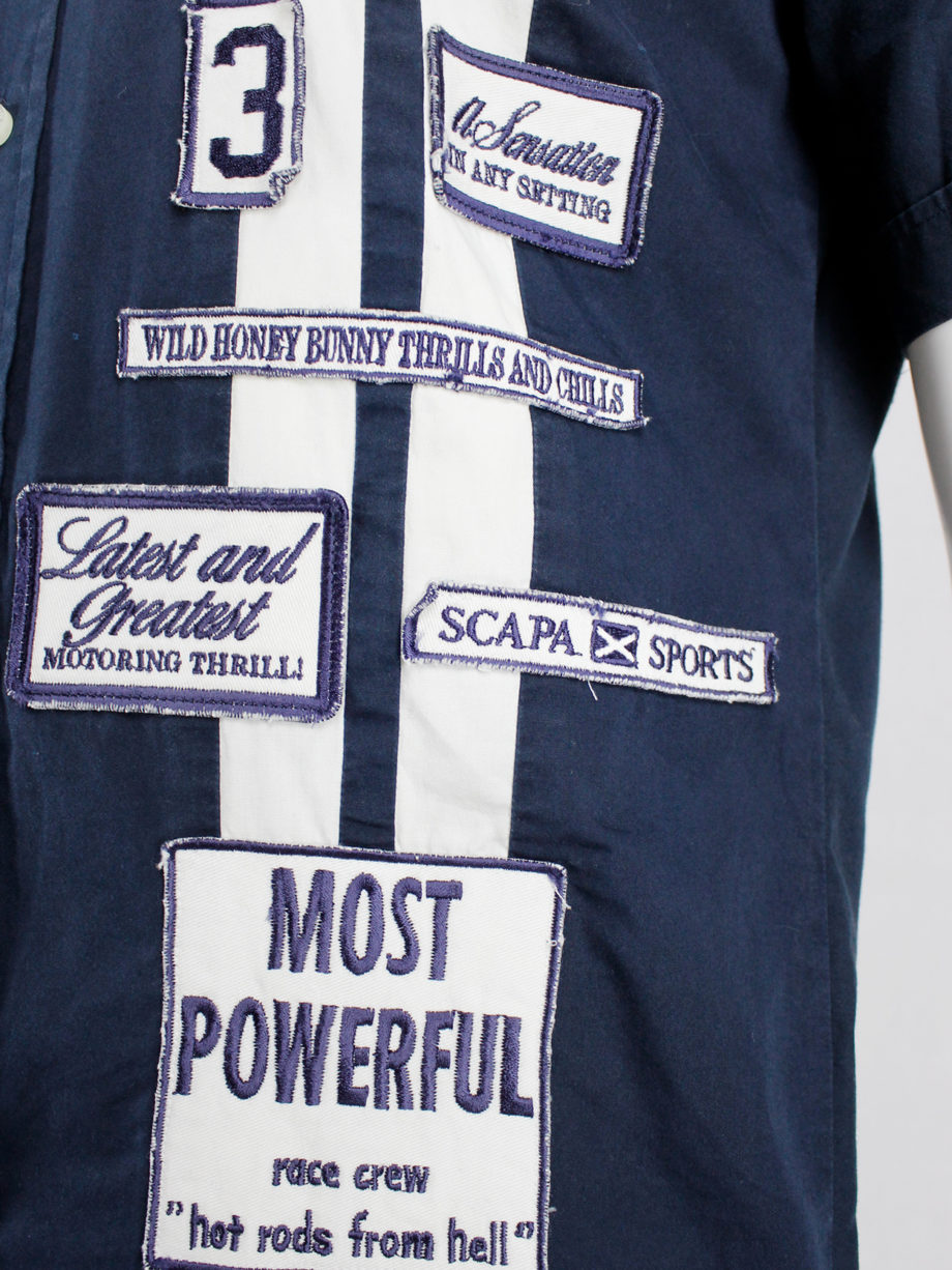 Walter Van Beirendonck for Scapa navy ‘Formula 1’ shirt with white stripes and patches (5)