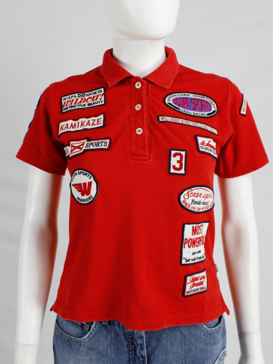 Walter Van Beirendonck for Scapa red ‘Formula 1’ poloshirt covered with patches (8)