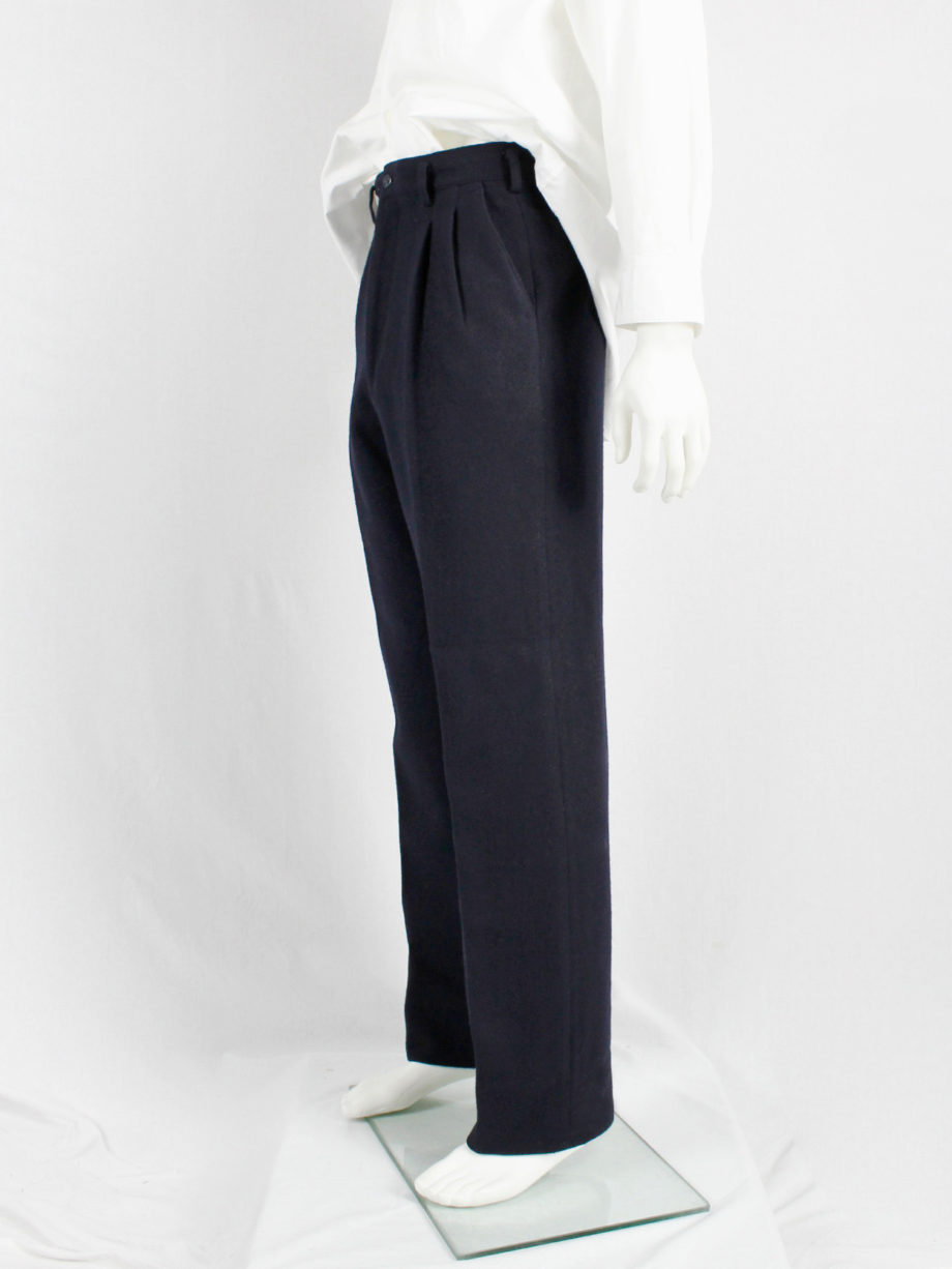 Ys for men dark blue straight trousers with pleated waist 1980s 80s (6)