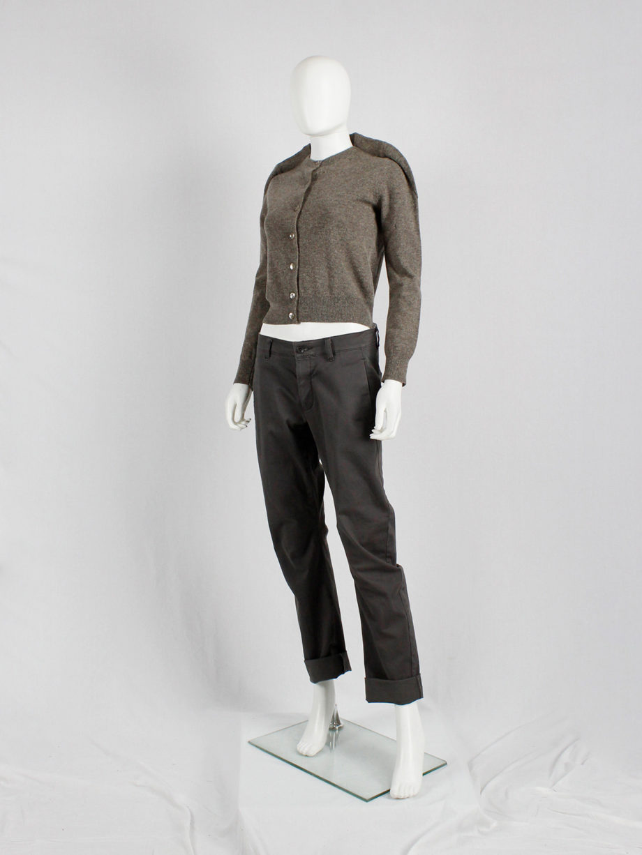 Maison Martin Margiela brown cardigan with round shoulder tuck — fall 1997