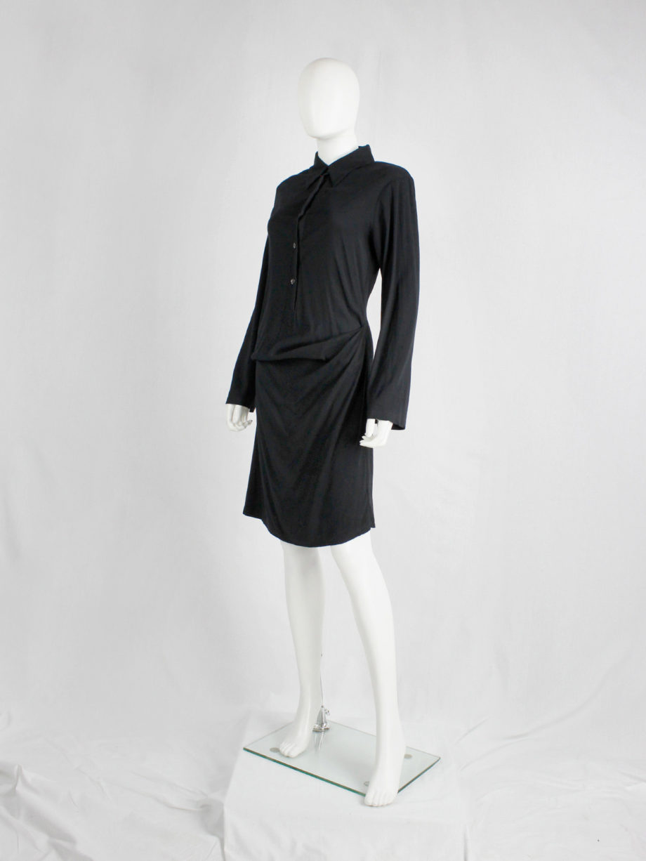 Ann Demeulemeester black shirtdress with drape at the hip (13)