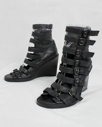 Ann Demeulemeester black wedge sandals with buckle belts (41) — spring 2010