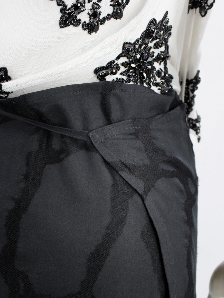 Ann Demeulemeester black maxi wrap skirt with netting pattern — spring 2001