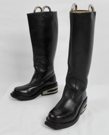 Dirk Bikkembergs black knee-length boots with metal slit heel and metal pulls (38) — mid 90’s