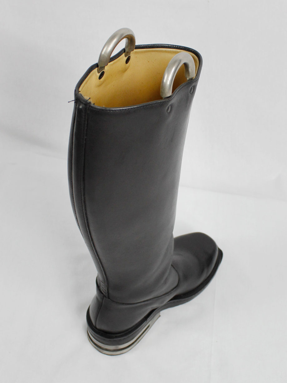 Dirk Bikkembergs black knee-length boots with metal slit heel and metal pulls 1990s 90s (11)